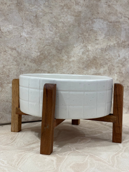 CERAMIC SERVING BOWL WITH WOOD STAND