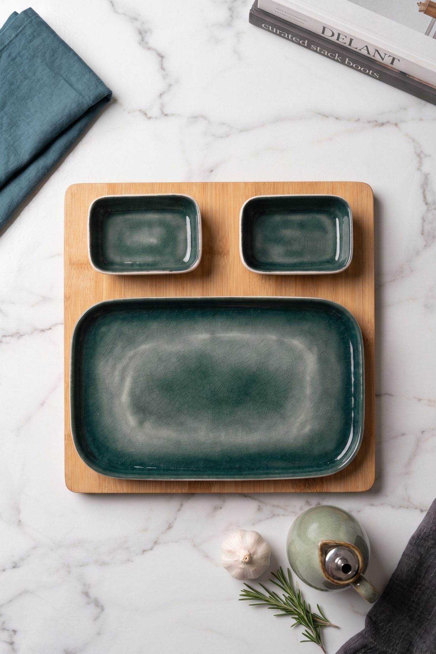 Mooncrater Platter with Wooden Base