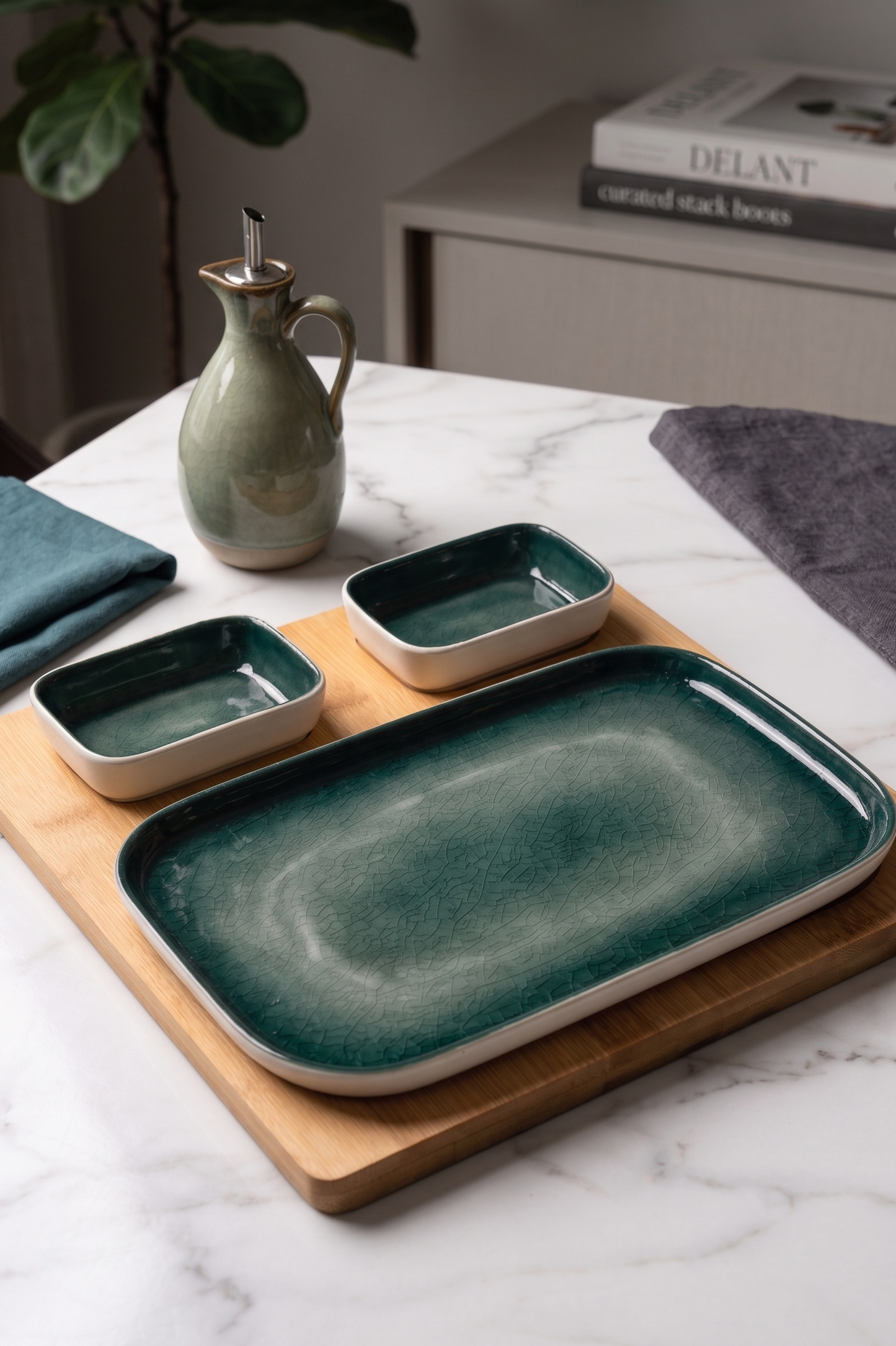 Mooncrater Platter with Wooden Base