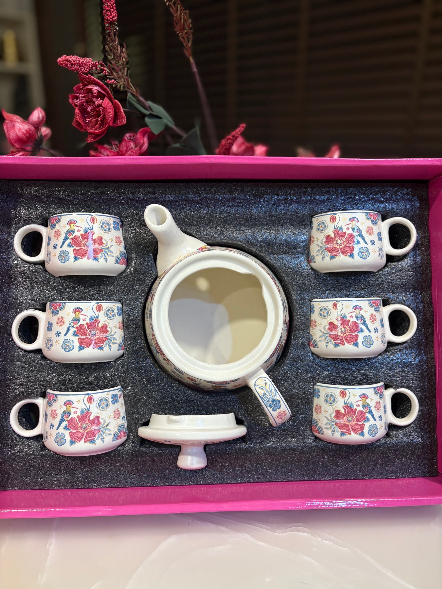 Ceramic 6 Teacups With Kettle Set