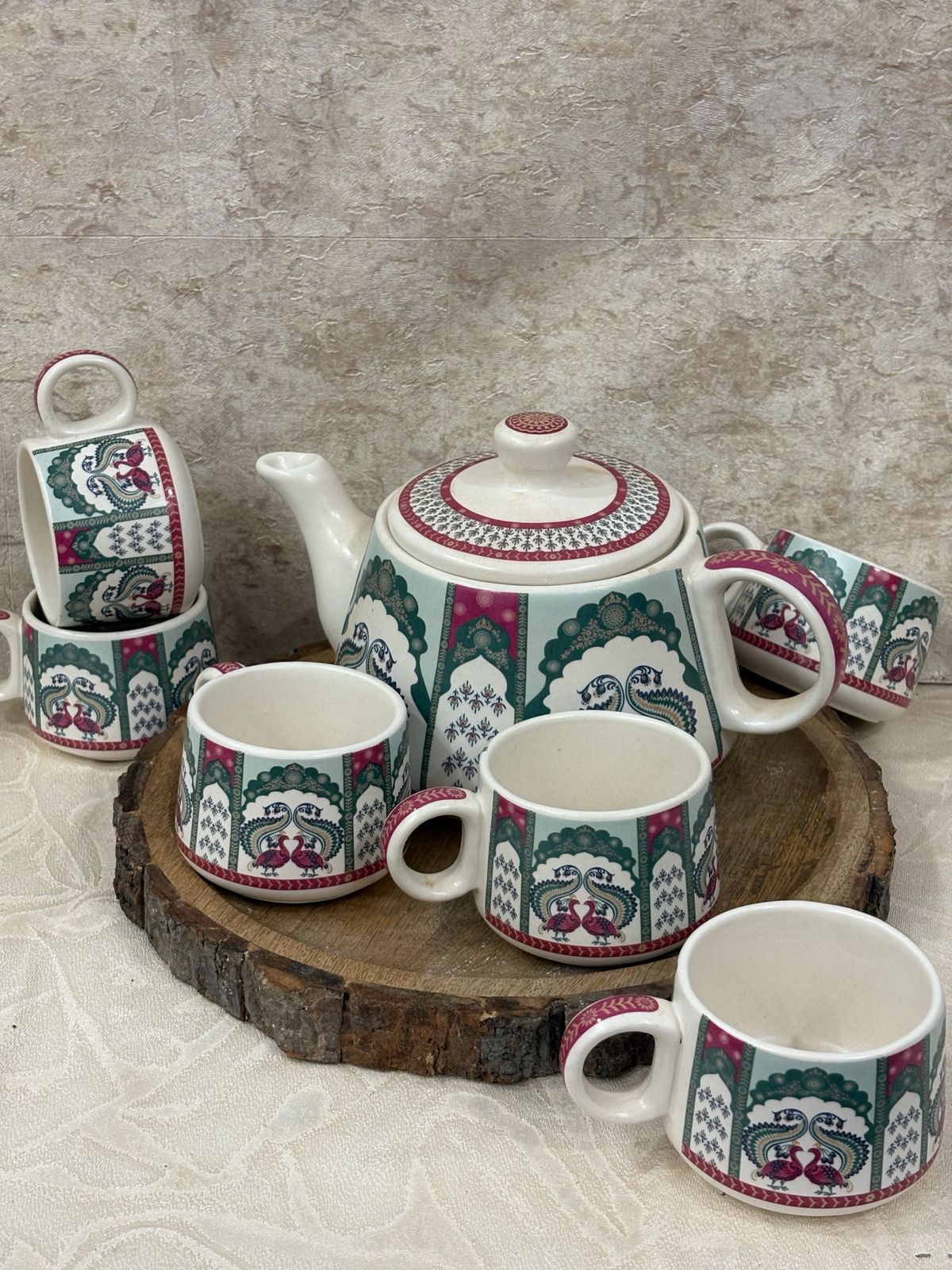 Ceramic 6 Teacups With Kettle Set