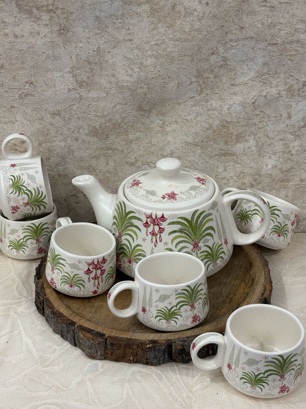 Ceramic 6 Teacups With Kettle Set