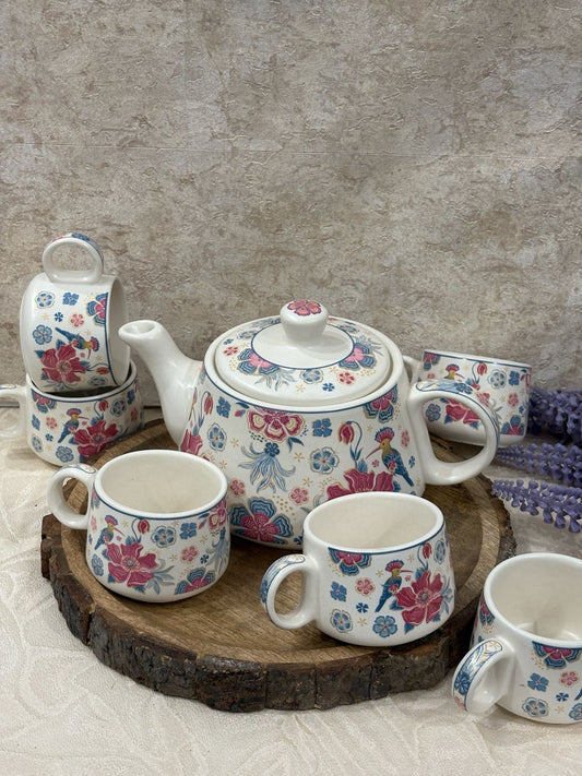 Ceramic 6 Teacups With Kettle Set