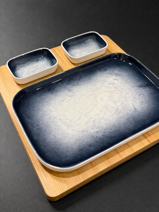 Mooncrater Platter with Wooden Base